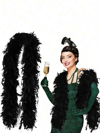 1条仿土耳其羽毛围巾 - 1.5米蓬松的马布羽毛条，适用于DIY工艺品、服装、帽子配饰、圣诞树装饰、婚礼装饰、花束包装、音乐会和家居装饰、舞蹈婚礼、舞台表演、嘉年华服装和配饰、派对用品，是礼品、下午茶和80年代时尚装饰的理想之选（手工制作，羽毛可能会轻微脱落）。万圣节