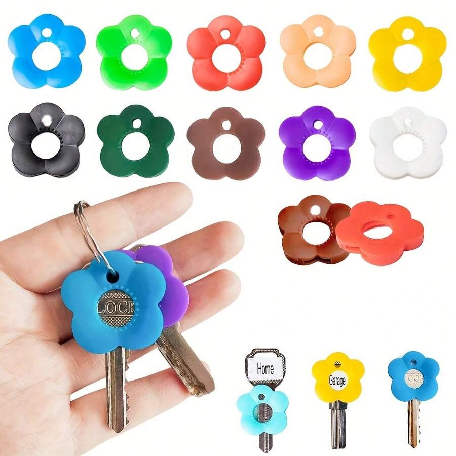 2/10/20/3pcs Estilo Aleatorio - Funda de Llave de Silicona Colorida con Forma de Flor, Funda Protectora Elástica para Llaves, Múltiples Colores Disponibles, Previene que las Llaves se Ensucien y se Dañen - Multicolor - Ver 1
