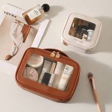 Transparent Cosmetic Bag With Visible Window, Large Capacity + Portable, Leather Transparent Toiletry Bag With Visible Window Design, Birthday Gift - Multicolor - View 6