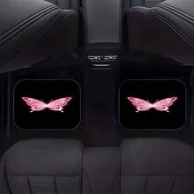 4件套粉色/红色蝴蝶图案汽车脚垫，通用防滑防尘前后排地毯，汽车内饰配件，梦幻蝴蝶印花设计 - 蝴蝶腳墊 - 查看 5