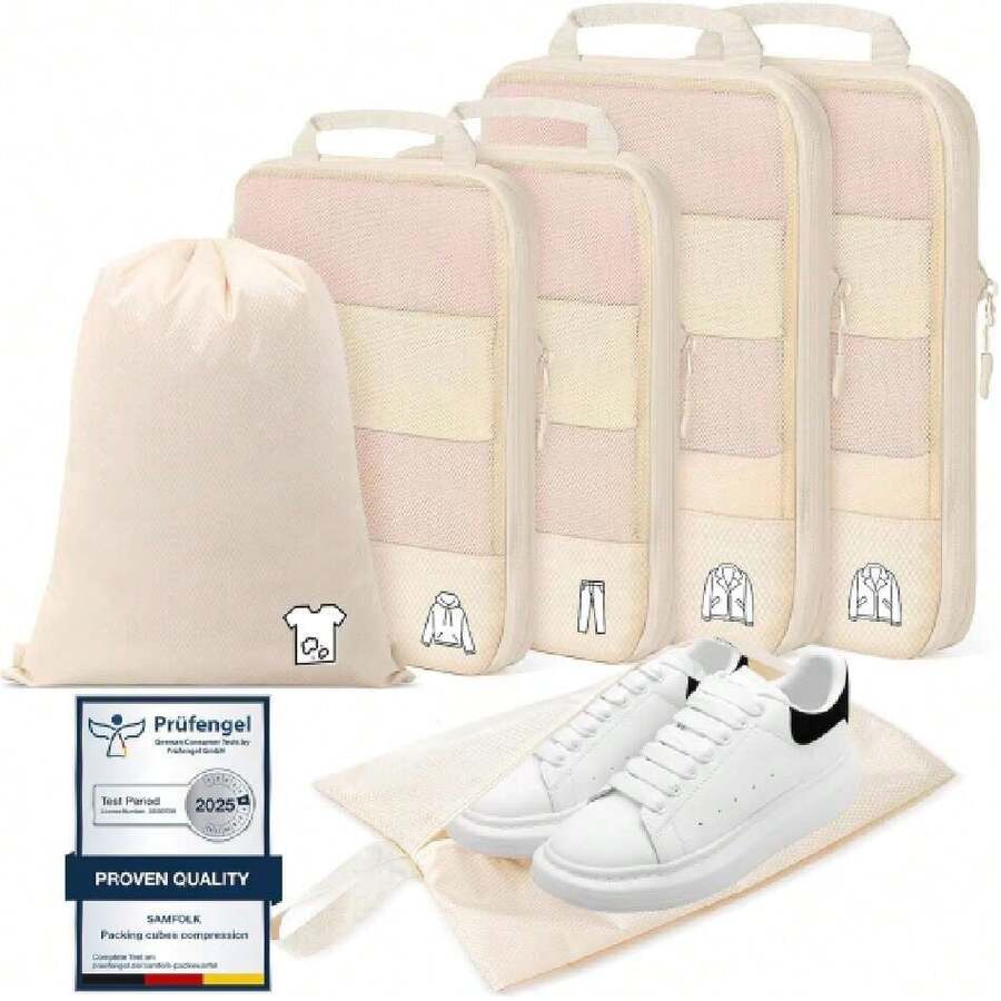 Compression Pacubes For Travel, Weight 6 Set Bags Cruise Must Haves For Luggage Carry On Suitcase And Clothes Organizer, Durable Vacation Essentials And Accessories Gifts For Women And Men,39303035 - 米色 - 查看 1