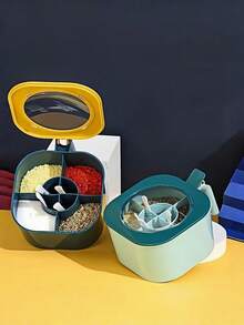 4-Grid Leakproof Spice Storage Box, Nordic Style With Spoons - Decorative Wall-Mounted Kitchen Organizer, Suitable For Camping/Dorm, PP Material (Sage Green/Cream White/Blush Pink), 7x12cm. A Perfect Gift For Women, Suitable For Housewarming, Thanksgiving, Harvest Festival, Family Gatherings, Etc.