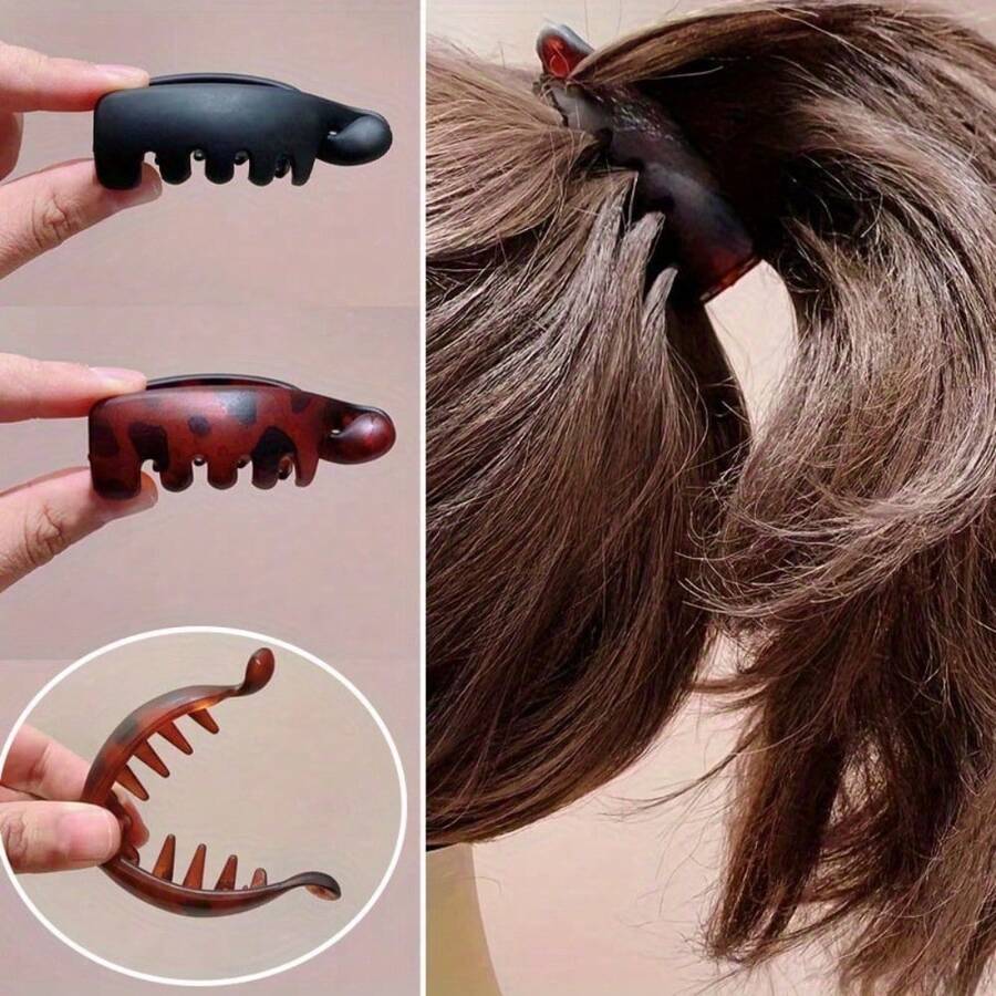 4Pcs Vintage Banana Hair Clips For Women, Non-Slip Oval Leopard Print Large Hair Clamps, Amber & Black Ponytail Holder Accessories For Thick Curly Hair - 4 màu - Xem 1