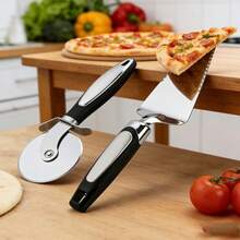 2 buc. Roată de tăiat pizza premium și pala de pizza - Feliator de pizza ultra ascuțit din oțel inoxidabil cu mâner moale antiderapant - Tăietor multifuncțional pentru pizza, aluat și produse de patiserie - Mașină de spălat vase, ușor de curățat - Negru - Multicolor - Vizualizare 7