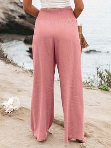 Loose High Waist Wide Leg Casual Pants For Women, New Arrival Autumn Spring - Baby Pink - View 2