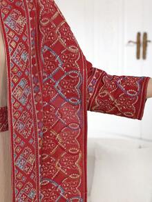 2pc Set Elegant Embroidered Arabic Style Dress With Square Neckline, Fashionable & Graceful 2026 New Style Ramadan Traditional - Apricot - View 4