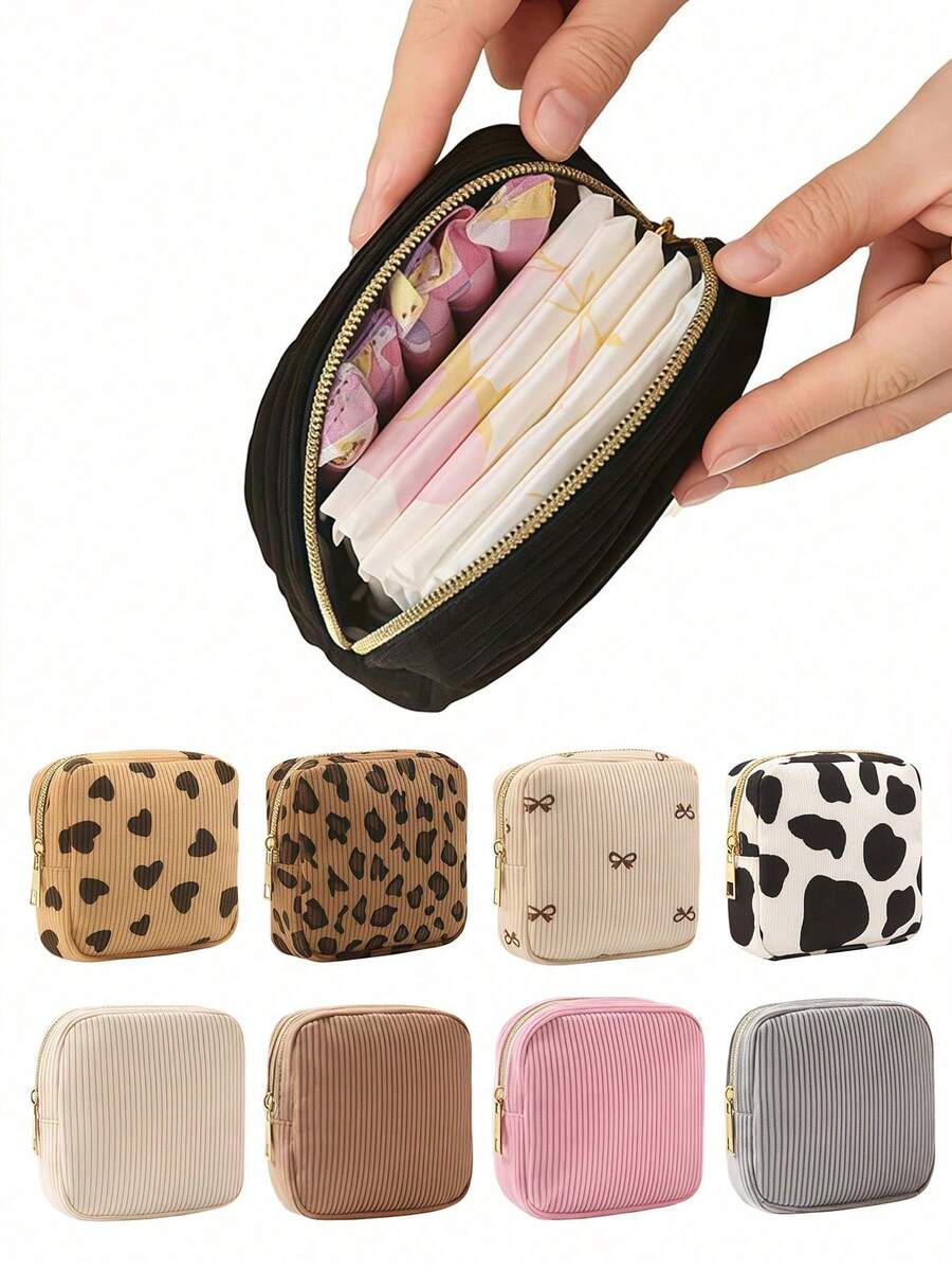 Multi-Color Sanitary Pad Storage Bag, Pink Sanitary Napkin Storage Bag, Portable Storage Bag, Large Capacity Minimalist Style, For Storing Sanitary Pads, Liners And Tampons, Essential For Girls, Great For Going Out, Striped Cosmetic Bag, Travel & Study Supplies, Travel Essential Cosmetic Bag, Holiday Essential Cosmetic Bag