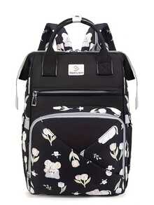 1pc Cartoon Floral Pattern Mommy Backpack, Bottle Bag, Printed Stroller Diaper Bag, Multifunctional Tote Bag, Suitable For Outings, Vacations, Shopping, Daily Commute And More - Multicolor - View 10