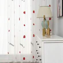 2pcs Modern Minimalist Embroidered Strawberry Sheer Curtains, Fresh & Elegant, Multi-Function Top Hooks, Suitable For Living Room, Bedroom, Balcony, Entrance - White - View 4