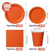 Orange & Red Disposable Plates, Napkins, Cups - 25 Guest Party Supplies Set, Disposable Paper Plates Tableware Suitable For Birthday, Wedding, Theme Party, Family Picnic - Multicolor - View 7