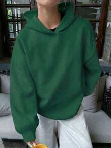 1 Stück Teenager Mädchen Lässig Minimalistisch Personalisiert Vielseitig Dicke Warme Thermisch Gefütterte Sweatshirt, geeignet für Frühling, Herbst, Winter - Grün - Übersicht 5