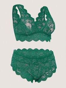 Plus Size Women Sexy Lace Lingerie Set - Green - View 6