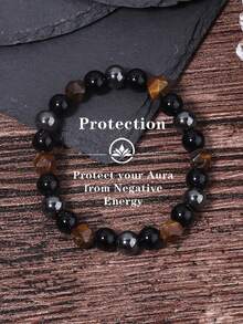 YAUKIA Brățară cu triplă protecție, ochi de tigru, hematit și turmalină neagră, brățară cu mărgele de 8 mm, echilibru vindecător pentru femei și bărbați - Multicolor - Vizualizare 1