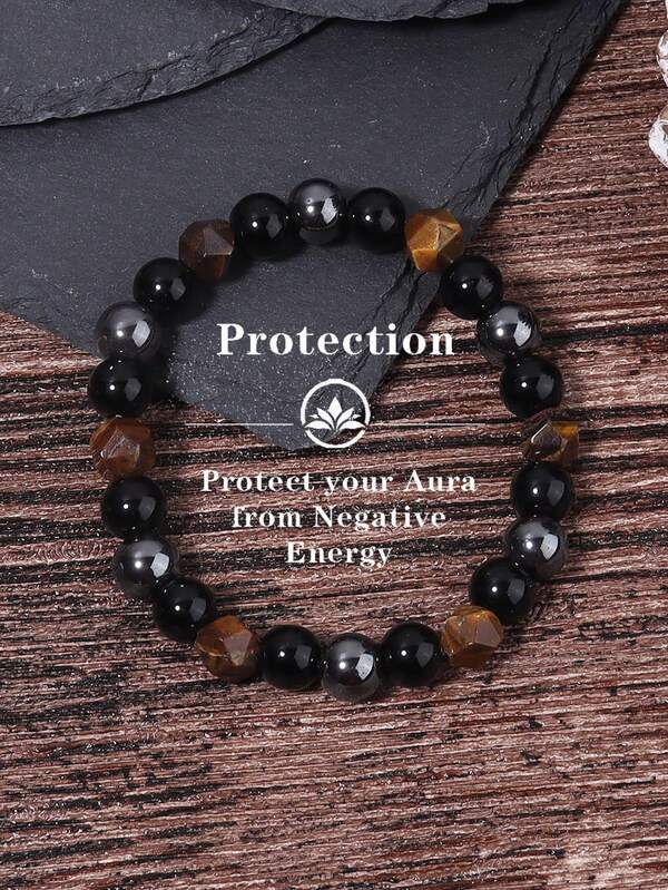 YAUKIA Pulsera de triple protección, ojo de tigre, hematita y turmalina negra, pulsera de cuentas de 8 mm para equilibrio y sanación para mujeres y hombres