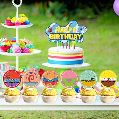  SpongeBob SquarePants Cake Topper Children's Birthday Party Supplies Birthday Celebration Party Decorations Perfect For Family Gatherings, Halloween And Christmas Parties, Birthday Celebrations, Anniversaries, Carnivals, Festive Events, Outdoor Camping Gatherings, Birthday Party Decorations, And More