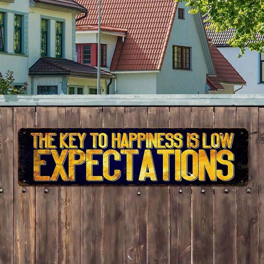 Local1pc Vintage Metal Tin Sign - 4x16 Inches - "The Key To Happiness Is Low Expectations" - Rustic Aluminum Wall Art Decor For Home, Living Room, Bar, Cafe, Restaurant, Garage - Perfect Christmas - Metal Spray Paint - View 1