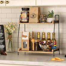 1个咖啡吧收纳架，双层整理架，非常适合存放咖啡吧配件和调味料。适用于厨房、家庭和办公室 - 棕色。厨房收纳方案，房间装饰，是厨房、餐厅、派对、露营和聚会的理想之选。馈赠亲朋好友的贴心礼物。