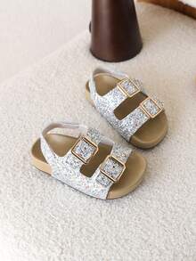 1 Pair Girls' Hook And Loop Sandals, Fashionable Princess Shoes, Soft Bottom Beach Shoes, Summer New Arrival - Silver - View 4