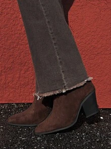 Fall/Winter 25 New Suede Pointed Toe High Heel Ankle Boots For Women, Chunky Heel, Gorgeous Brown Maillard Boots, Skinny Boots, Boots - Coffee Brown - View 2