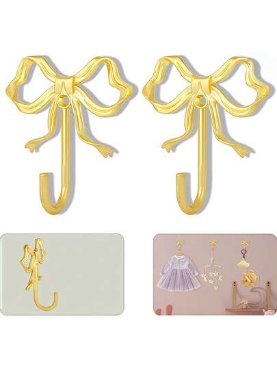 小号金色蝴蝶结壁钩，金色衣帽钩，金属钩，蝴蝶结房间装饰钩，可用于悬挂外套、咖啡杯、帽子、包包、浴巾和房间装饰品
