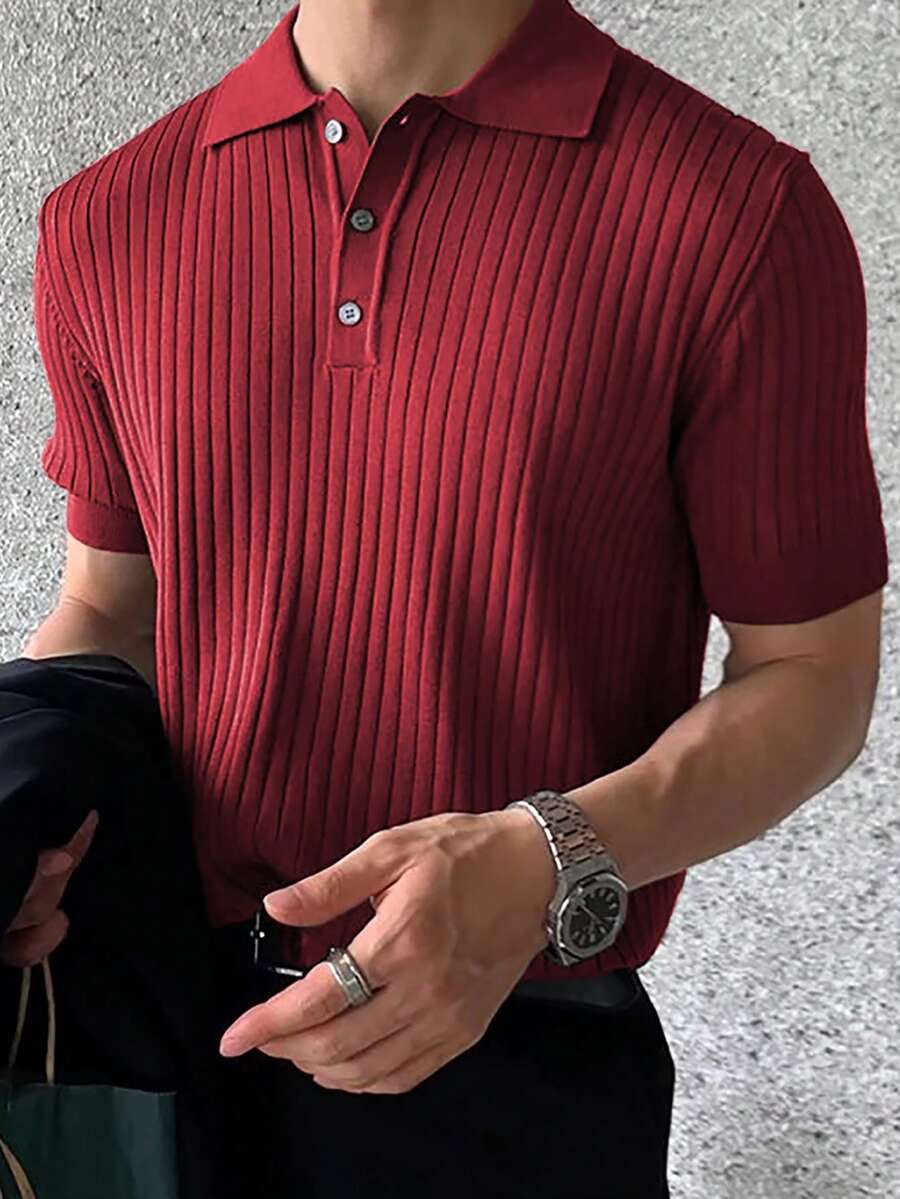 男士时尚休闲纹理纯色短袖针织上衣