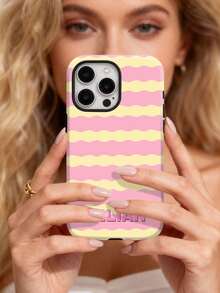 1pc Customized Striped Patchwork Letter Color 2-In-1 Glossy Protective Hard Phone Case Cover Compatible With IPhone 11/12/13/14/15/16 17 Pro Max,International Version, Not The Domestic Version - Multicolor - View 3