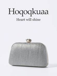 1pc Shiny Silver Minimalist Women's Clutch Bag, Striped Box-Shaped Evening Party Bag Matching Formal Dress, Bridal Wedding Purse, Fashion Crossbody Bag Suitable For Banquet, Party, Wedding