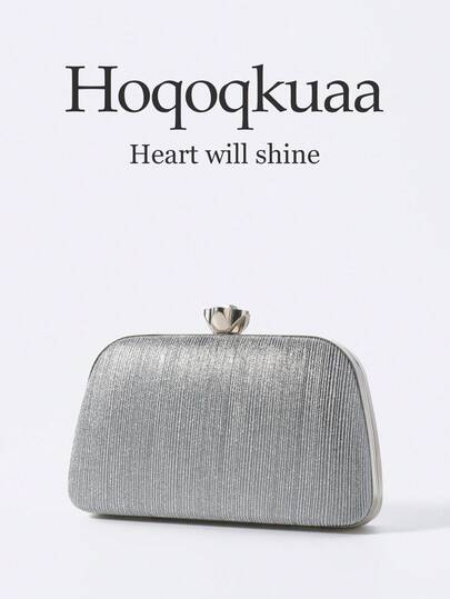 1pc Shiny Silver Minimalist Women's Clutch Bag, Striped Box-Shaped Evening Party Bag Matching Formal Dress, Bridal Wedding Purse, Fashion Crossbody Bag Suitable For Banquet, Party, Wedding