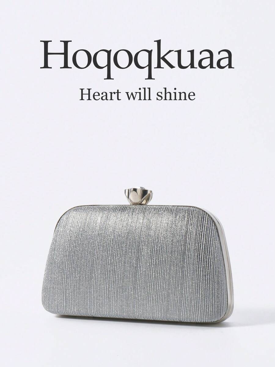 1pc Shiny Silver Minimalist Women's Clutch Bag, Striped Box-Shaped Evening Party Bag Matching Formal Dress, Bridal Wedding Purse, Fashion Crossbody Bag Suitable For Banquet, Party, Wedding
