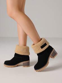 Stylish Women's Snow Boots, Thick-Soled Ankle Boots, Plus Fleece For Warmth, Perfect For Outdoor Work Women's Shoes - 黑色-B - 查看 6