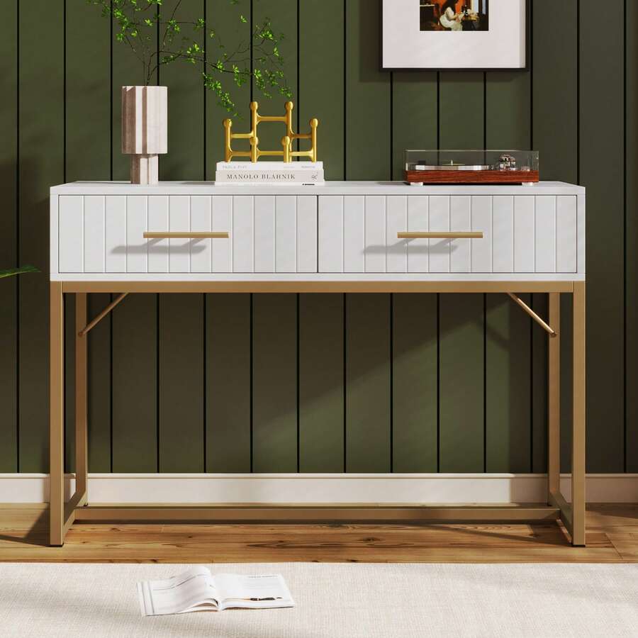 Dressing Table With 2 Drawers, 75 Cm High, Bedroom Vanity, White - H75 / W100 / D45 Cm