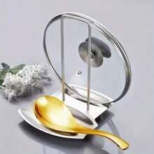 1pc Stainless Steel Pot Lid Holder With Ladle Rack, Detachable With Drip Tray, Perfect Gift For Christmas Or Thanksgiving - Multicolor - View 7