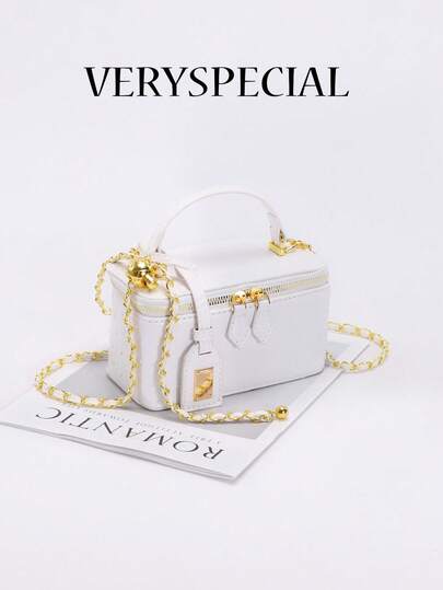 1 st. trendig PU-quiltad diamantbroderiväska, mångsidig liten fyrkantig väska med dragkedja, handväska för kvinnor med kedjerem