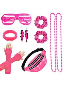 9Pcs D EXCEED 80s Costume Accessories For Women, Scrunchies, Earrings, Necklace, Fishnet Gloves, Fanny Pack - For 80s Retro Party Dance Performances Neon Party Cosplay Proms Birthday Party - Multicolor - View 11