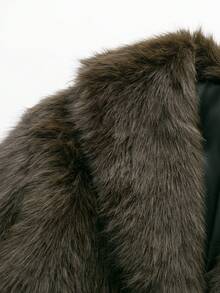 Camellia New Autumn/Winter Faux Fox Fur Collar Fashionable Short Coat, Youthful & Stylish Artificial Fur Jacket - Brownish-green - View 6