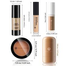 YOUNG VISION 10-Piece Facial Makeup Sets: 1 Tube Of Dark Matte Long-Wearing Foundation & 1 Concealer & 1 Blush Stick & 1 Contour Liquid & 1 Waterproof And Sweat-Proof Matte Bronze Contour Powder & 5 Facial Makeup Brushes For Makeup Sets - 彩色 - 查看 5