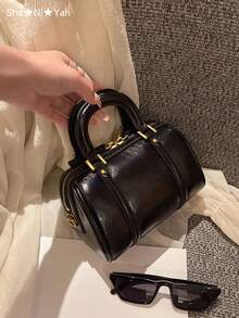 2026新款复古手提包，小众高端方形包，女士单肩斜挎包，适合通勤、校园、购物、送礼。 - 黑色 - 查看 2