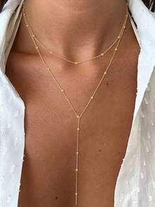 1条长款Y形链项链，配圆形珠子，适合日常佩戴和送礼（手工裁剪至合适长度，珠子数量可能有所不同）