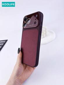 Koolife 1pc Large View Window Lychee Pattern Faux Leather Phone Case, PC+PU Leather Hybrid Cover With Raised Lens Protection & Built-In Lens Film, Shockproof Stylish Design Case, Compatible With IPhone 17/17 Pro/17 Pro Max - Retro Red - View 5