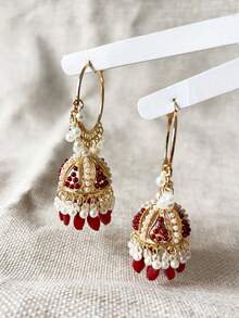 Elegant Bohemian Style Pendant Earrings, Faux Pearl Tassel Hoop Earrings Suitable For Women's Daily Wear, Parties, Weddings And Other Occasions - Jhumka Pendant - View 10