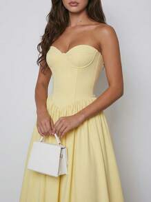 Sedessea Women's Solid Color Ruched Sexy Elegant Vacation Commute Casual Spring Summer Dress - Yellow - View 4