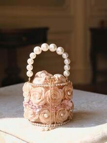 奢华女士撞色珍珠花朵晚宴包，精致水桶包，斜挎包，完美适用于晚宴和派对，可搭配日常装、正装、舞会礼服、生日礼服。 - 彩色 - 查看 10