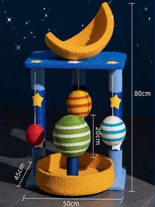 Dreamy Starry Sky Cat Tree With Spaceship Shaped Cat Scratching Post And Perch - Multicolor - View 14