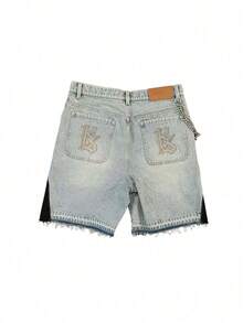 2025 New Spring And Summer  Personalized Fashion High Street Wasteland Wind Embroidered Sticker Embroidered Denim Shorts - 藍色 - 查看 2