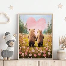 Tranh vải treo tường hình cặp gấu | Trang trí tường ngày Valentine, Trang trí ngày Valentine phong cách mộc mạc, Quà tặng tình yêu hình gấu đáng yêu, Tranh in nghệ thuật, Tranh sơn dầu hoa dại phiên bản in, Đồ dùng cho bé_ Tranh treo tường có khung hoàn hảo cho trang trí phòng chơi, phòng trẻ sơ sinh, phòng giữ trẻ, trường mầm non, phòng bé trai, phòng ngủ bé gái, ngày Valentine - Nhiều màu - Xem 10