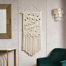 1件套手工编织壁挂，创意装饰花卉挂毯，波西米亚风流苏叶子墙饰，纤维艺术品，适用于客厅卧室背景墙 - 如圖 - 查看 10