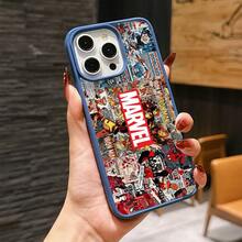Marvel Patterned Phone Case, Iron Man, , Hulk, Thor, Hawkeye, Black Widow, Thanos, Avengers. Compatible With IPhone 17 ProMax, 17Pro, 17Air, 16, 15, 14, 13, And 12 Pro Models, With Shockproof Protection. A Unique Gift For Marvel Fans, Friends, Birthdays, Holidays, And Special Occasions. Great Gift Option For Anyone Who Loves Superheroes. - 藍色 - 查看 2