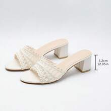 女士时尚高跟套脚凉鞋，网布设计，透气轻便休闲凉鞋 - 白色 - 查看 9