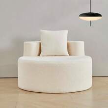 Edhreduhdr Accent Chair Living Room Chairs With Pillow Living Room Accent Chair With Comfortable Teddy Fabric Round Chair For Living Room Beige - trắng - Xem 4