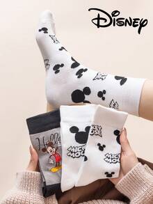 3/6/1 Pair Official Disney Women Socks, Embroidered Cute Mickey Mouse Family, Cartoon Character Embroidery Mid-Calf Socks, Unisex Novelty Socks, Suitable For Any Occasion, High-Quality Gift Socks